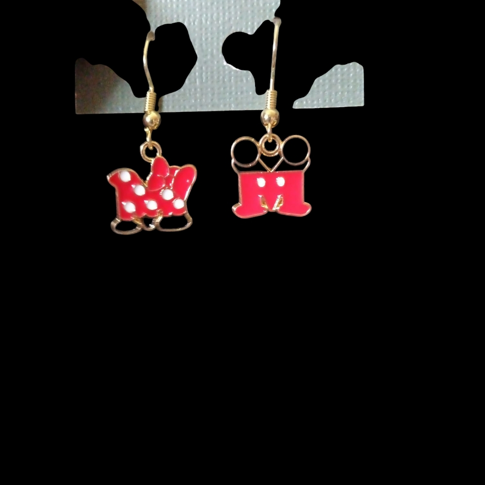 Hand Crafted Letter M Mini & Micky Red and Gold Earrings